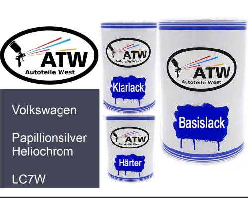 Volkswagen, Papillionsilver Heliochrom, LC7W: 500ml Lackdose + 500ml Klarlack + 250ml Härter - Set, von ATW Autoteile West.